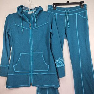 Athleta Teal Blue Tracksuit Sweatsuit Yoga 2 Piece Jacket Activewear Women Small